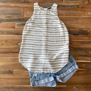 Sleeveless Stripe High Neck Blouse Shell Tank